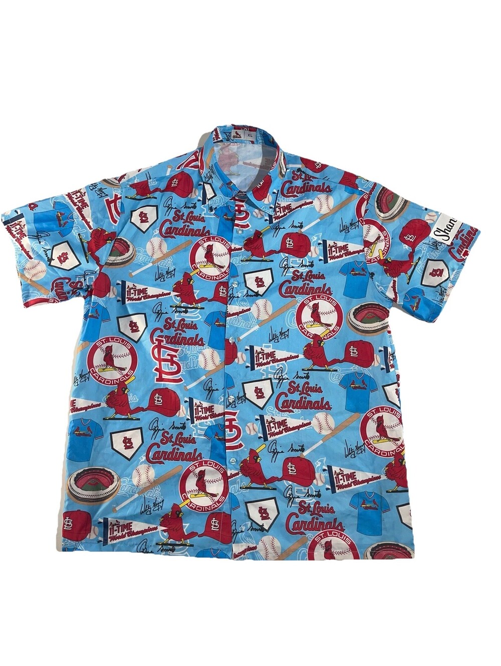 St. Louis Cardinals Shirt Men XL Blue All Over Print AOP Signatures MLB Button